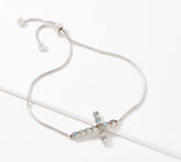 Gemstone Cabochon Cross Adjustable Labradorite Bracelet Sterling Silver